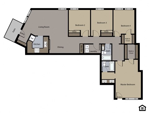 the apartment floor plan with two bedrooms and two bathrooms
